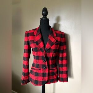 FORENZA vintage buffalo plaid blazer red black vintage wool blend jacket 4 MINT